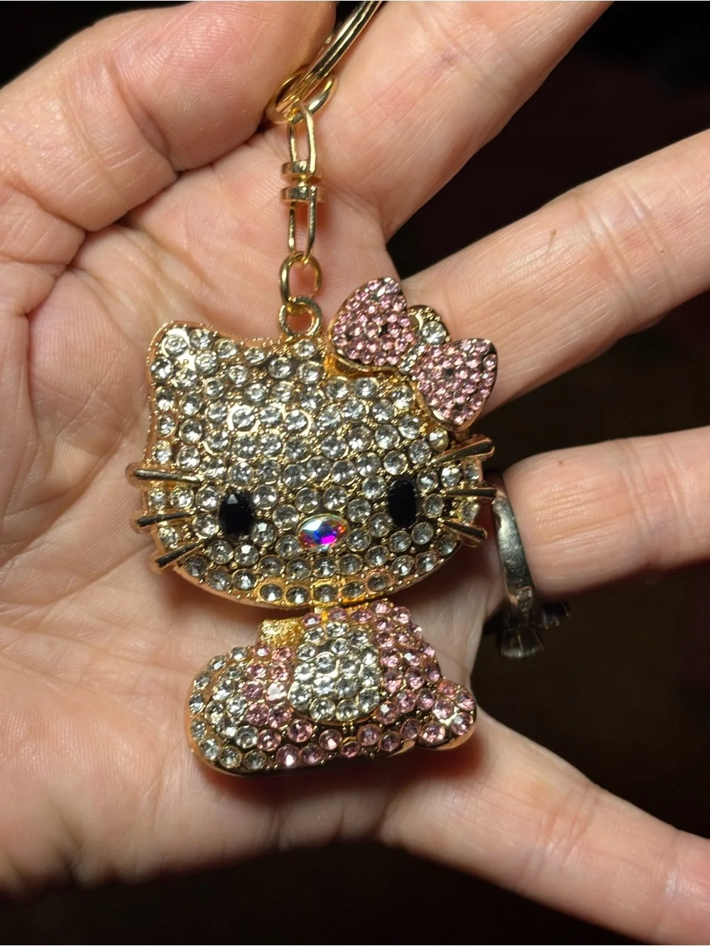 Gold-tone Crystal hello kitty bag charm Keychain Charm with Pink Accents